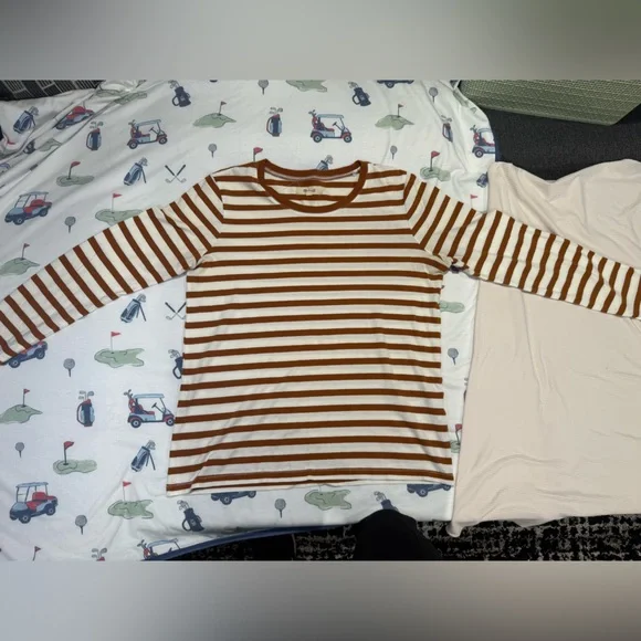 Madewell Tan and White Striped long-sleeved shirt size small - Picture 3 of 14